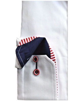 Armas Langarmhemd Comfort Fit weiss Patches in rot blau